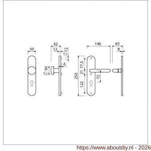 Ami VHB 250/50/1-169/50 veiligheidsvoordeur-knoplangschildgarnituur SKG*** Archi Design ovaal VHB 250/50/1 knop 169/50 profielcilinder PC 72 en deurkruk 356 Irox deurdikte 38-42 mm - A10901054 - afbeelding 2