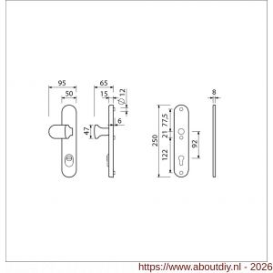 Ami VHB 250/15-145 KT veiligheids knop-kruk langschildgarnituur SKG*** kerntrekbeveiliging ovaal VHB 250/50/15 kerntrek KT 92 knop 145 zonder deurkruk profielcilinder PC 92 F1 deurdikte 38-42 mm - A10901256 - afbeelding 2