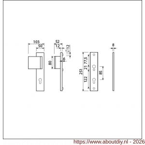 Ami VHB 251/50-90/80 veiligheidsvoordeur-duwerlangschildgarnituur SKG*** VHB 251/50 profielcilinder PC 85 deurduwer 90/80 links F1 zonder deurkruk deurdikte 38-42 mm - A10900990 - afbeelding 2
