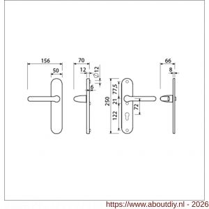 Ami VHB 250/50/1-386 veiligheids Rotaveer kruk-kruk langschildgarnituur SKG*** ovaal VHB 386 Rota 250/50/1 blind profielcilinder PC 72 F1 deurdikte 53-57 mm - A10901229 - afbeelding 2
