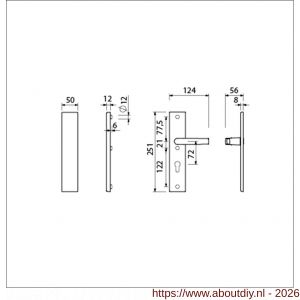 Ami VHB 251/50 veiligheidslangschild SKG*** VHB 251/50 buiten geheel blind en binnen profielcilinder PC 72 deurkruk 332 F1 deurdikte 38-42 mm - A10901408 - afbeelding 2