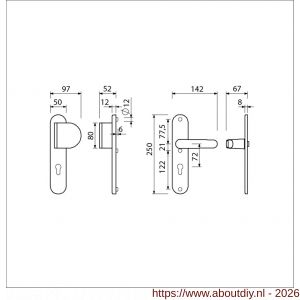 Ami VHB 250/50/1-90/83-378 veiligheids Rotaveer duwer-kruk langschildgarnituur SKG*** Archi Design ovaal VHB 250/50/1 profielcilinder PC 72 deurduwer 90/83 rechts en deurkruk 378 Rota Irox deurdikte 38-42 mm - A10900953 - afbeelding 2