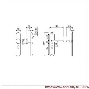 Ami VHB 250/50/1-169/50 veiligheidsvoordeur-knoplangschildgarnituur SKG*** Archi Design ovaal VHB 250/50/1 knop 169/50 profielcilinder PC 55 en deurkruk 356 Irox deurdikte 38-42 mm - A10901052 - afbeelding 2