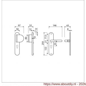 Ami VHB 250/50/1-90/83 veiligheidsvoordeur-duwerlangschildgarnituur SKG*** Archi Design ovaal VHB 250/50/1 profielcilinder PC 55 deurduwer 90/83 rechts en deurkruk 356 Irox deurdikte 38-42 mm - A10901027 - afbeelding 2