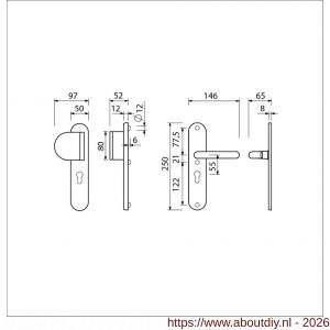 Ami VHB 250/50/1-90/83 veiligheidsvoordeur-duwerlangschildgarnituur SKG*** Archi Design ovaal VHB 250/50/1 profielcilinder PC 55 deurduwer 90/83 links en deurkruk 356 Irox deurdikte 38-42 mm - A10901025 - afbeelding 2