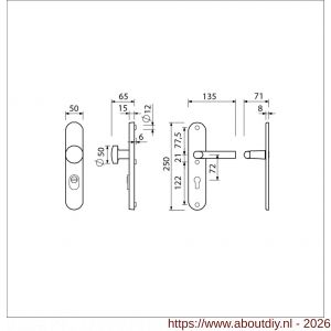 Ami VHB 250/15-169/50 KT veiligheids knop-kruk langschildgarnituur SKG*** kerntrekbeveiliging ovaal VHB 250/50/15 kerntrek KT 72 knop 169/50 en deurkruk 369 profielcilinder PC 72 F1 deurdikte 38-42 mm - A10901264 - afbeelding 2