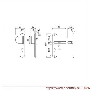 Ami VHB 250/50/1-90/83 veiligheidsvoordeur-duwerlangschildgarnituur SKG*** ovaal VHB 250/50/1 profielcilinder PC 72 deurduwer 90/83 links F1 profielcilinder PC 72 en deurkruk 369 M6 deurdikte 38-42 mm - A10900943 - afbeelding 2