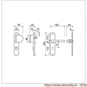 Ami VHB 250/15-90/83-386 KT veiligheids Rotaveer duwer-kruk langschildgarnituur SKG*** kerntrekbeveiliging ovaal VHB 250/50/15 kerntrek KT 72 deurduwer 90/83 rechts en deurkruk 386 Rota profielcilinder PC 72 F1 deurdikte 53-57 - A10901109 - afbeelding 2