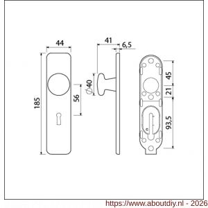 Ami 185/44 Klik knopkortschild aluminium knop 160/40 vast kortschild 185/44 Klik sleutelgat SLG 56 zwart RAL 9005 structuur finish - A10900741 - afbeelding 2