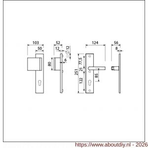 Ami VHB 251/50-90/80 veiligheidsvoordeur-duwerlangschildgarnituur SKG*** VHB 251/50 profielcilinder PC 85 deurduwer 90/80 links F2 profielcilinder PC 85 en deurkruk 332 deurdikte 38-42 mm - A10901010 - afbeelding 2