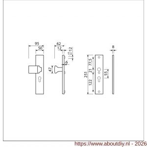 Ami VHB 251/50-144 veiligheidsvoordeur-knoplangschildgarnituur SKG*** VHB 251/50 profielcilinder PC 55 knop Varo 144 F1 profielcilinder PC 55 zonder deurkruk deurdikte 38-42 mm - A10901058 - afbeelding 2