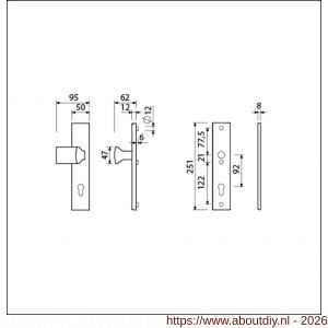 Ami VHB 251/50-144 veiligheidsvoordeur-knoplangschildgarnituur SKG*** VHB 251/50 profielcilinder PC 92 knop Varo 144 F1 profielcilinder PC 92 zonder deurkruk deurdikte 38-42 mm - A10901066 - afbeelding 2