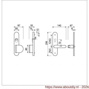 Ami VHB 250/15-90/83-378 KT senioren veiligheids Rotaveer duwer-kruk langschildgarnituur SKG*** kerntrekbeveiliging omkeer Archi Design VHB 250/15 kerntrek KT 72 omkeer deurduwer 90/83 rechts en deurkruk 378 Rota Irox 2 GTS - A10901102 - afbeelding 2
