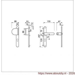 Ami VHB 257/32/2-90/83-378 veiligheids Rotaveer duwer-kruk smalschildgarnituur SKG** ovaal VHB 257/32/2 profielcilinder PC 72 deurduwer 90/83 links F1 en deurkruk 378 Rota 257/32/2 profielcilinder PC 72 deurdikte 53-57 mm - A10900851 - afbeelding 2