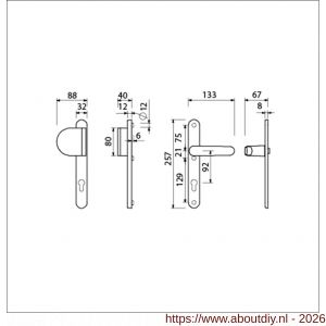 Ami VHB 257/32/2-90/83-378 veiligheids Rotaveer duwer-kruk smalschildgarnituur SKG** ovaal VHB 257/32/2 profielcilinder PC 92 deurduwer 90/83 links F1 en deurkruk 378 Rota 257/32/2 profielcilinder PC 92 deurdikte 53-57 mm - A10900855 - afbeelding 2