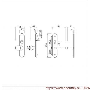Ami VHB 250/15-145 KT senioren veiligheids knop-kruk langschildgarnituur SKG*** kerntrekbeveiliging ovaal omkeer VHB 250/50/15 kerntrek KT 72 omkeer knop 145 en deurkruk 369 F1 deurdikte 38-42 mm 2G - A10901259 - afbeelding 2