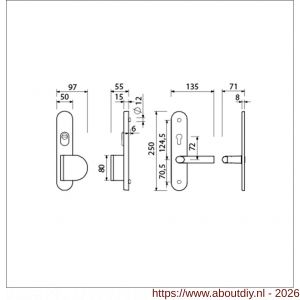 Ami VHB 250/15-90/83 KT senioren veiligheids duwer-kruk langschildgarnituur SKG*** kerntrekbeveiliging ovaal omkeer VHB 250/50/15 kerntrek KT 72 omkeer 90/83 rechts en deurkruk 369 profielcilinder PC 72 omkeer F1 deurdikte 38-42 - A10901122 - afbeelding 2