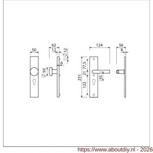 Ami VHB 251/50-169/50 veiligheidsvoordeur-knoplangschildgarnituur SKG*** VHB 251/50 profielcilinder PC 55 knop 169/50 F1 profielcilinder PC 55 en deurkruk 332 M6 deurdikte 38-42 mm - A10901072 - afbeelding 2