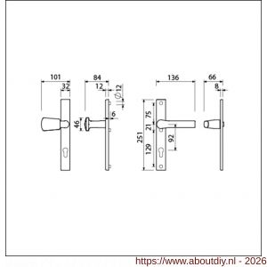 Ami VHB 251/32-166-379 veiligheids Rotaveer knop-kruk smalschildgarnituur SKG** VHB 251/32 profielcilinder PC 92 Kn 166 links F1 en deurkruk 379 Rota 251/32 profielcilinder PC 92 deurdikte 53-57 mm - A10900869 - afbeelding 2