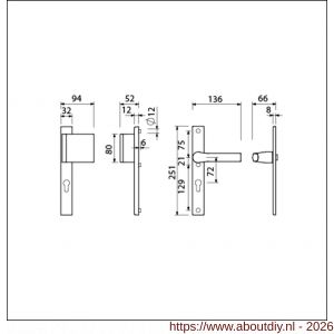 Ami VHB 251/32-90/80-379 veiligheids Rotaveer duwer-kruk smalschildgarnituur SKG** VHB 251/32 profielcilinder PC 72 deurduwer 90/80 rechts F1 en deurkruk 379 Rota 251/32 profielcilinder PC 72 deurdikte 53-57 mm - A10900821 - afbeelding 2
