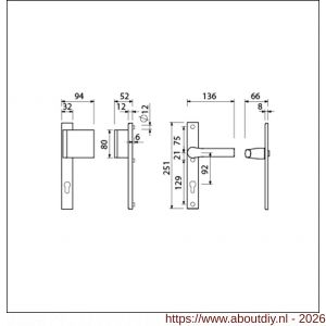 Ami VHB 251/32-90/80-379 veiligheids Rotaveer duwer-kruk smalschildgarnituur SKG** VHB 251/32 profielcilinder PC 92 deurduwer 90/80 rechts F1 en deurkruk 379 Rota 251/32 profielcilinder PC 92 deurdikte 53-57 mm - A10900823 - afbeelding 2