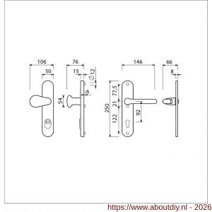 Ami VHB 250/15-173-386 KT veiligheids Rotaveer knop-kruk langschildgarnituur SKG*** kerntrekbeveiliging VHB 173 knop 386 Rota 250/50/15 buiten kerntrek KT 92 en binnen profielcilinder PC 92 F1 deurdikte 38-42 mm - A10901312 - afbeelding 2