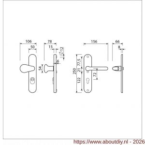 Ami VHB 250/15-173-386 KT veiligheids Rotaveer kruk-kruk langschildgarnituur SKG*** kerntrekbeveiliging ovaal VHB 173/386 Rota 250/50/15 buiten kerntrek KT 72 en binnen profielcilinder PC 72 F1 deurdikte 38-42 mm - A10901318 - afbeelding 2