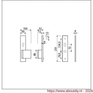 Ami VHB 251/50-90/80 senioren veiligheidsvoordeur-duwerlangschildgarnituur SKG** omkeer VHB 251/50 profielcilinder PC 72 Omgek 90/80 F1 rechts profielcilinder PC 72 omkeer zonder deurkruk deurdikte 53-57 mm - A10900835 - afbeelding 2