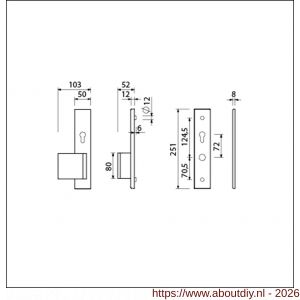 Ami VHB 251/50-90/80 senioren veiligheidsvoordeur-duwerlangschildgarnituur SKG** omkeer VHB 251/50 profielcilinder PC 72 Omgek 90/80 F1 rechts en profielcilinder PC 72 omkeer zonder deurkruk deurdikte 38-42 mm - A10900829 - afbeelding 2