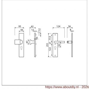 Ami VHB 251/50-144 veiligheidsvoordeur-knoplangschildgarnituur SKG*** VHB 251/50 profielcilinder PC 55 knop Varo 144 F1 profielcilinder PC 55 en deurkruk 332 M6 deurdikte 38-42 mm - A10901057 - afbeelding 2