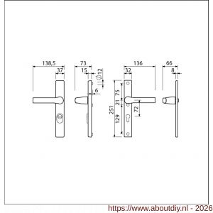 Ami VHB 251/37-379 KT veiligheids Rotaveer kruk-kruk smalschildgarnituur SKG*** kerntrekbeveiliging VHB en deurkruk 379 Rota 251/37 kerntrek KT 72 F1 en deurkruk 379 Rota 251/32 profielcilinder PC 72 deurdikte 53-57 mm - A10901620 - afbeelding 2