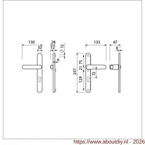 Ami VHB 257/32/2-373 veiligheids Rotaveer kruk-kruk smalschildgarnituur SKG** ovaal VHB deurkruk 373 vastdraaibaar 257/32/2 profielcilinder PC 72 F1 en deurkruk 378 Rota 257/32/2 profielcilinder PC 72 deurdikte 53-57 mm - A10900897 - afbeelding 2