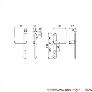 Ami VHB 257/32/2-373 veiligheids Rotaveer kruk-kruk smalschildgarnituur SKG** ovaal VHB deurkruk 373 vastdraaibaar 257/32/2 profielcilinder PC 92 F1 en deurkruk 378 Rota 257/32/2 profielcilinder PC 92 deurdikte 53-57 mm - A10900898 - afbeelding 2
