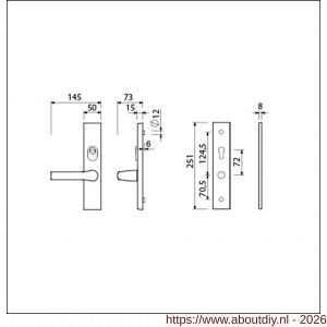 Ami VHB 251/15-379 KT senioren veiligheids Rotaveer kruk-kruk langschildgarnituur SKG*** kerntrekbeveiliging omkeer VHB deurkruk 379 Rota 251/50/15 kerntrek KT 72 omkeer profielcilinder PC 72 omkeer F1 deurdikte 38-42 mm - A10901242 - afbeelding 2
