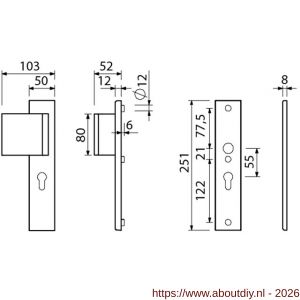 Ami VHB 251/50-90/80 veiligheidsvoordeur-duwerlangschildgarnituur SKG*** VHB 251/50 profielcilinder PC 55 deurduwer 90/80 links F1 profielcilinder PC 55 zonder deurkruk deurdikte 38-42 mm - A10900968 - afbeelding 2