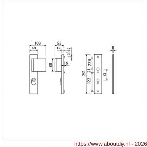 Ami VHB 251/15-90/80 KT veiligheidsvoordeur-duwerlangschildgarnituur SKG*** kerntrekbeveiliging VHB 251/50/15 kerntrek KT 72 deurduwer 90/80 rechts zonder deurkruk profielcilinder PC 72 F1 deurdikte 38-42 mm - A10901170 - afbeelding 2