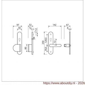 Ami VHB 250/50/1-90/83-378 senioren veiligheids Rotaveer duwer-kruk langschildgarnituur SKG** Archi Design ovaal omkeer VHB 250/50/1 profielcilinder PC 72 omkeer deurduwer 90/83 links en deurkruk 378 Rota Irox deurdikte 38-42 mm - A10900813 - afbeelding 2