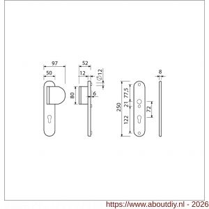 Ami VHB 250/50/1-90/83 veiligheidsvoordeur-duwerlangschildgarnituur SKG*** Archi Design ovaal VHB 250/50/1 profielcilinder PC 72 deurduwer 90/83 rechts zonder deurkruk Irox deurdikte 38-42 mm - A10901032 - afbeelding 2