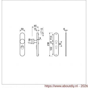 Ami VHB 250/15-169/50 KT veiligheids knop-kruk langschildgarnituur SKG*** kerntrekbeveiliging Archi Design ovaal VHB 250/15 knop 169/50 kerntrek KT 55 zonder deurkruk profielcilinder PC 55 Irox deurdikte 38-42 mm - A10901191 - afbeelding 2