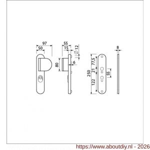 Ami VHB 250/15-90/83 KT veiligheids duwer-kruk langschildgarnituur SKG*** kerntrekbeveiliging Archi Design ovaal VHB 250/50/1 kerntrek KT 55 deurduwer 90/83 rechts zonder deurkruk Irox deurdikte 38-42 mm - A10901111 - afbeelding 2
