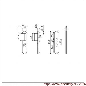 Ami VHB 250/15-90/83 KT veiligheids duwer-kruk langschildgarnituur SKG*** kerntrekbeveiliging Archi Design ovaal VHB 250/50/1 kerntrek KT 55 deurduwer 90/83 links zonder deurkruk Irox deurdikte 38-42 mm mm - A10901110 - afbeelding 2