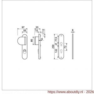 Ami VHB 250/15-90/83 KT veiligheids duwer-kruk langschildgarnituur SKG*** kerntrekbeveiliging Archi Design ovaal VHB 250/50/1 kerntrek KT 72 deurduwer 90/83 links zonder deurkruk Irox deurdikte 38-42 mm - A10901114 - afbeelding 2