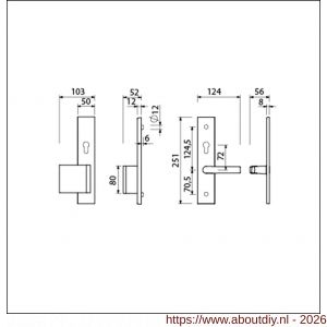 Ami VHB 251/50-90/80 senioren veiligheidsvoordeur-duwerlangschildgarnituur SKG** omkeer VHB 251/50 profielcilinder PC 72 omkeer deurduwer 90/80 links F1 en profielcilinder PC 72 omkeer deurkruk 332 deurdikte 38-42 mm - A10900824 - afbeelding 2