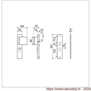 Ami VHB 251/15-90/80 KT veiligheidsvoordeur-duwerlangschildgarnituur SKG*** kerntrekbeveiliging VHB 251/50/15 kerntrek KT 55 deurduwer 90/80 rechts zonder deurkruk profielcilinder PC 55 F1 deurdikte 38-42 mm - A10901164 - afbeelding 2