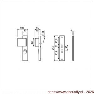 Ami VHB 251/15-90/80 KT veiligheidsvoordeur-duwerlangschildgarnituur SKG*** kerntrekbeveiliging VHB 251/50/15 kerntrek KT 55 deurduwer 90/80 links zonder deurkruk profielcilinder PC 55 F1 deurdikte 38-42 mm - A10901168 - afbeelding 2