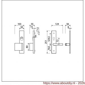 Ami VHB 251/15-90/80 KT senioren veiligheidsvoordeur-duwerlangschildgarnituur SKG*** kerntrekbeveiliging omkeer VHB 251/50/15 kerntrek KT 72 omkeer deurduwer 90/80 links en deurkruk 332 profielcilinder PC 72 omkeer F1 deurdikte - A10901184 - afbeelding 2