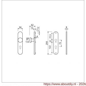 Ami VHB 250/50/1-169/50 veiligheidsvoordeur-knoplangschildgarnituur SKG*** Archi Design ovaal VHB 250/50/1 knop 169/50 profielcilinder PC 72 zonder deurkruk Irox deurdikte 38-42 mm - A10901055 - afbeelding 2