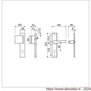 Ami VHB 251/50-90/80-379 veiligheidsvoordeur duwer-kruk Rotaveer langschildgarnituur SKG*** VHB 251/50 profielcilinder PC 92 deurduwer 90/80 links F1 en deurkruk 379 Rota 251/50 profielcilinder PC 92 deurdikte 38-42 mm - A10901021 - afbeelding 2