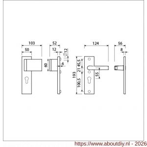 Ami VHB 193/50-90/60 veiligheidsvoordeur-duwerkortschildgarnituur SKG*** VHB 193/50 deurduwer 90/60 rechts buiten en binnen profielcilinder PC 55 en deurkruk 332 F1 deurdikte 38-42 mm - A10900934 - afbeelding 2