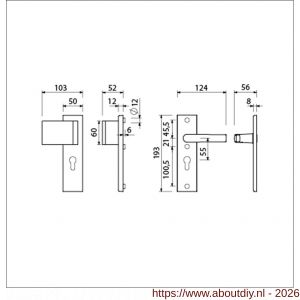 Ami VHB 193/50-90/60 veiligheidsvoordeur-duwerkortschildgarnituur SKG*** VHB 193/50 deurduwer 90/60 links buiten en binnen profielcilinder PC 55 en deurkruk 332 F1 deurdikte 38-42 mm - A10900933 - afbeelding 2